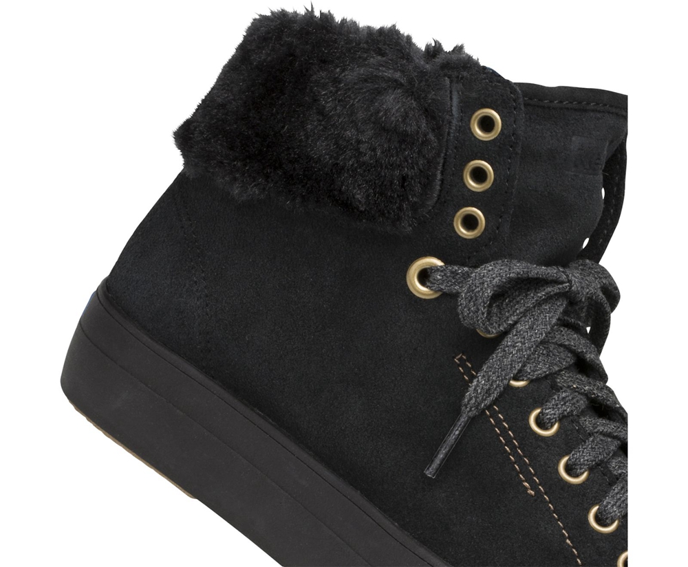 Keds Sneakers Black - Rise Hi Suede Faux Fur - Womens BVFOQC-592